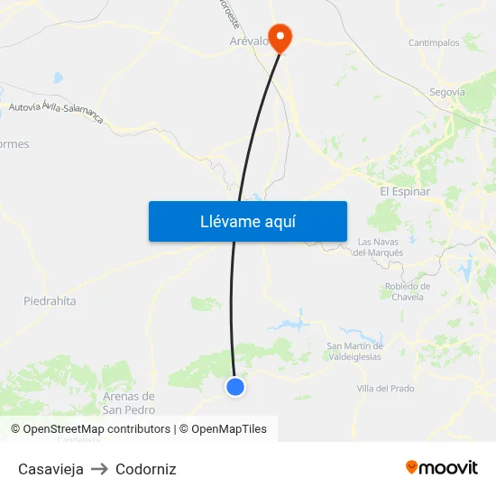Casavieja to Codorniz map
