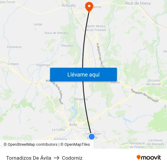 Tornadizos De Ávila to Codorniz map