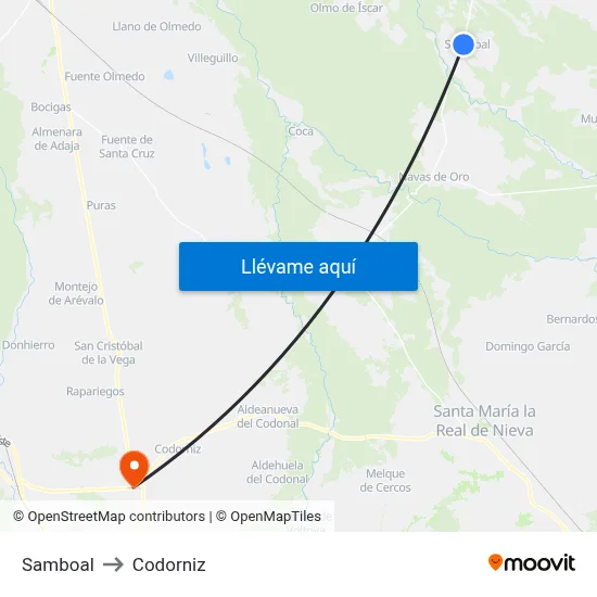 Samboal to Codorniz map