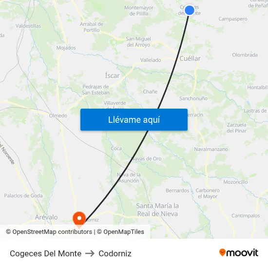 Cogeces Del Monte to Codorniz map