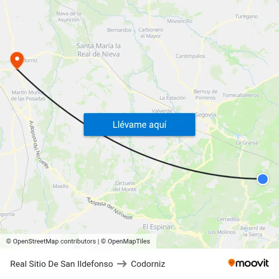 Real Sitio De San Ildefonso to Codorniz map