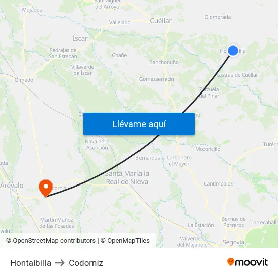 Hontalbilla to Codorniz map