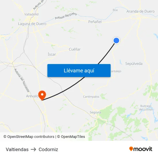 Valtiendas to Codorniz map