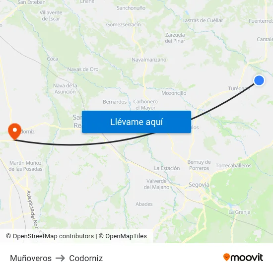 Muñoveros to Codorniz map