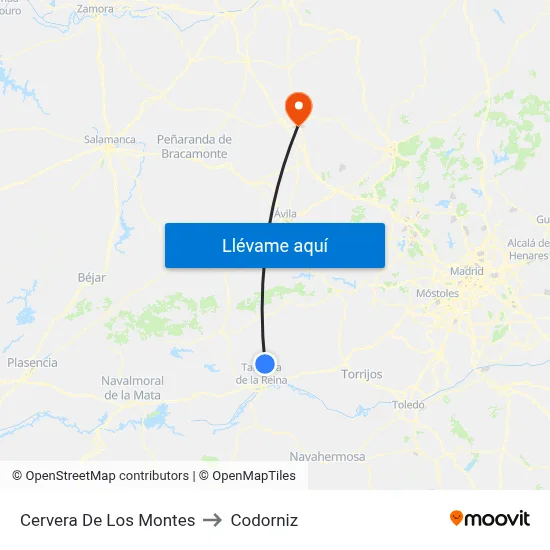 Cervera De Los Montes to Codorniz map