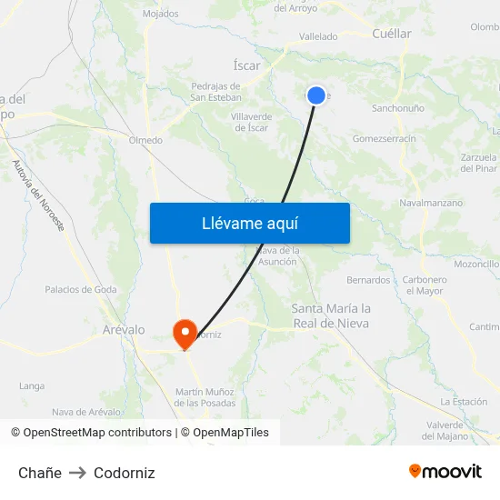 Chañe to Codorniz map