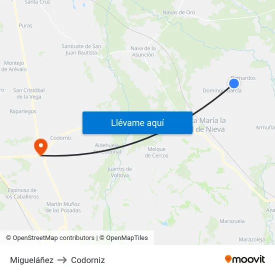 Migueláñez to Codorniz map