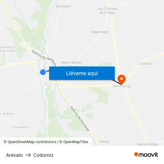 Arévalo to Codorniz map