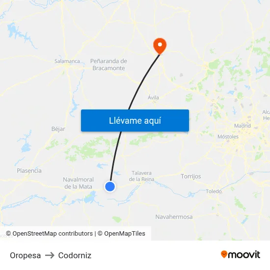 Oropesa to Codorniz map