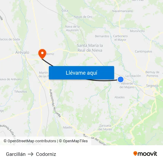Garcillán to Codorniz map