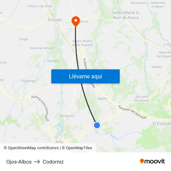 Ojos-Albos to Codorniz map