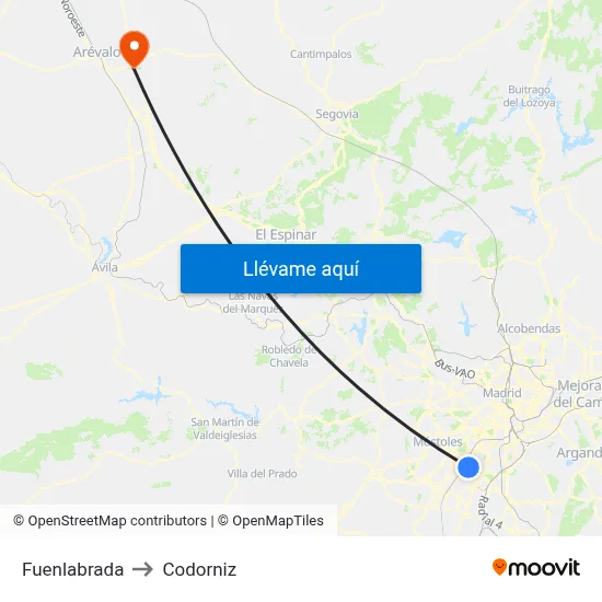 Fuenlabrada to Codorniz map