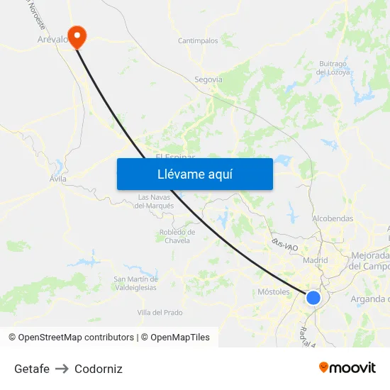 Getafe to Codorniz map