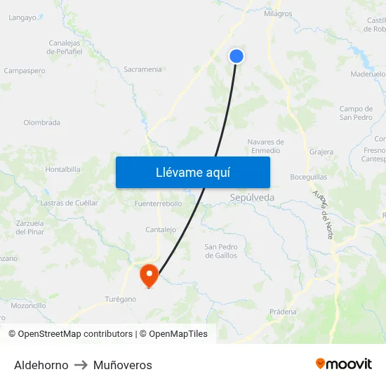 Aldehorno to Muñoveros map