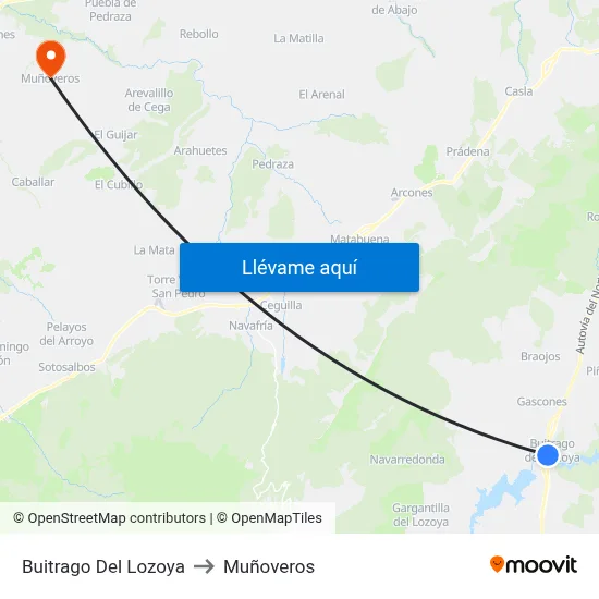 Buitrago Del Lozoya to Muñoveros map