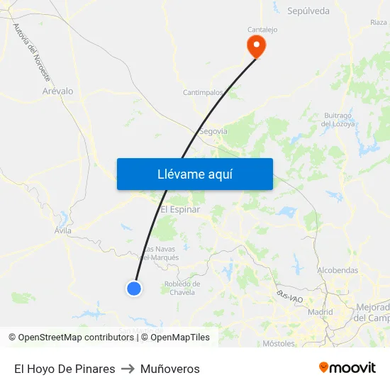 El Hoyo De Pinares to Muñoveros map