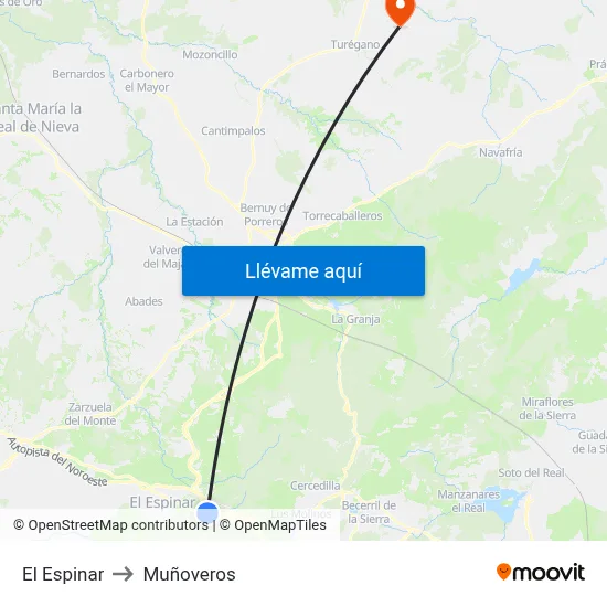 El Espinar to Muñoveros map