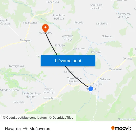 Navafría to Muñoveros map