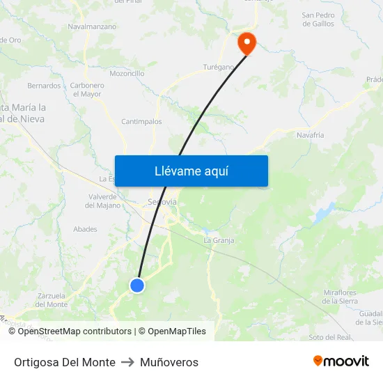 Ortigosa Del Monte to Muñoveros map