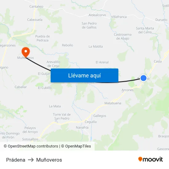 Prádena to Muñoveros map