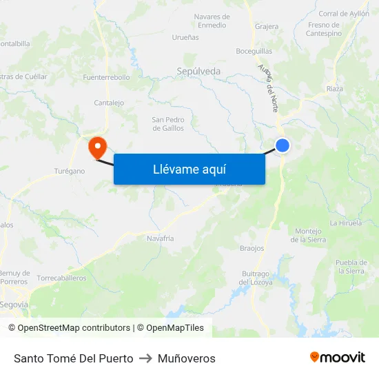 Santo Tomé Del Puerto to Muñoveros map
