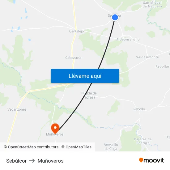 Sebúlcor to Muñoveros map