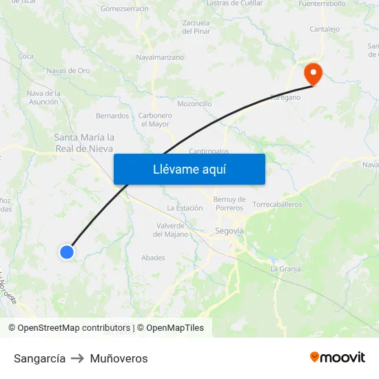 Sangarcía to Muñoveros map