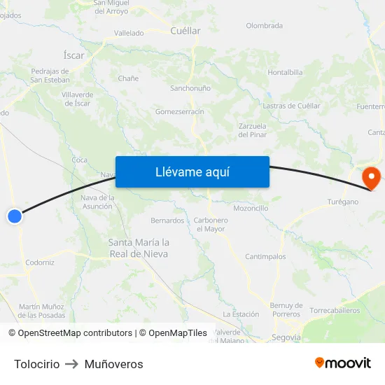 Tolocirio to Muñoveros map