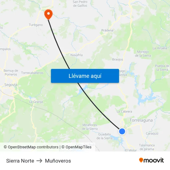 Sierra Norte to Muñoveros map
