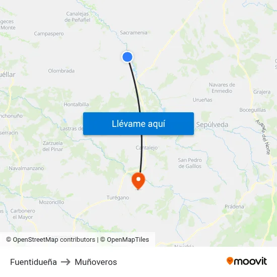 Fuentidueña to Muñoveros map