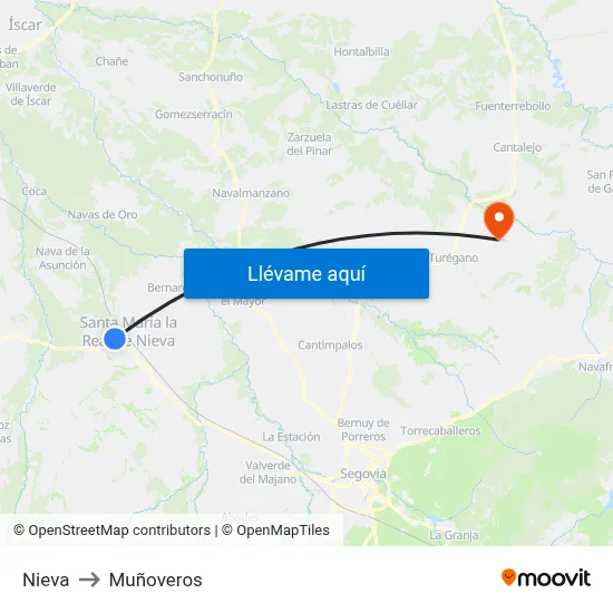 Nieva to Muñoveros map