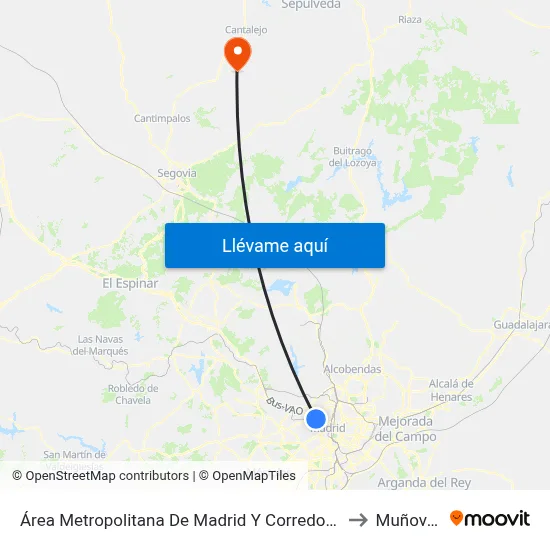 Área Metropolitana De Madrid Y Corredor Del Henares to Muñoveros map