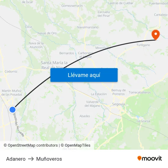 Adanero to Muñoveros map