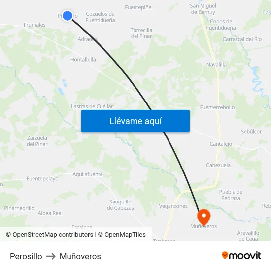 Perosillo to Muñoveros map
