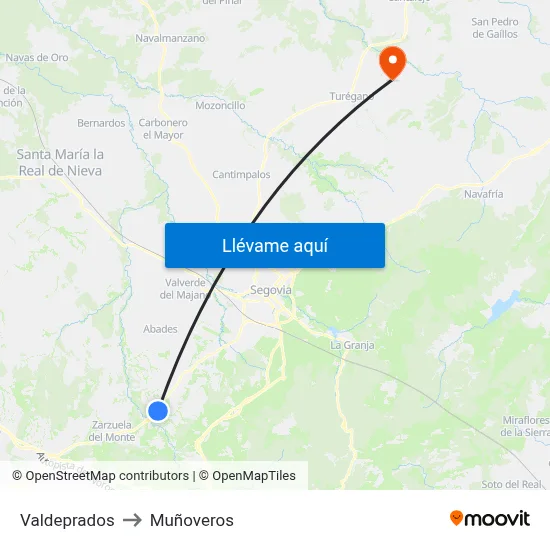Valdeprados to Muñoveros map