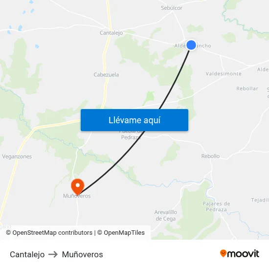 Cantalejo to Muñoveros map
