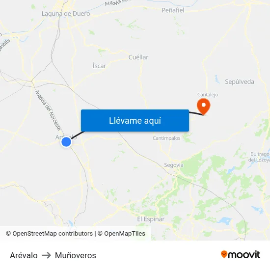 Arévalo to Muñoveros map