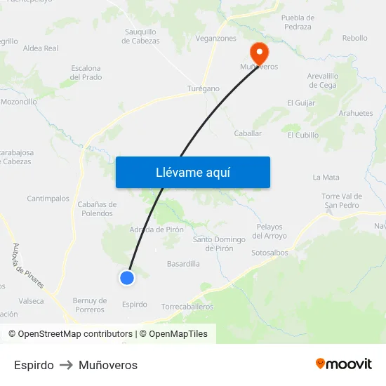 Espirdo to Muñoveros map