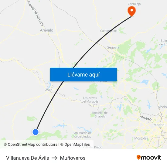 Villanueva De Ávila to Muñoveros map