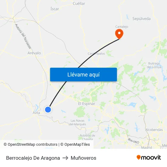 Berrocalejo De Aragona to Muñoveros map