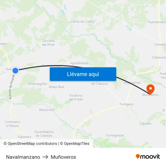 Navalmanzano to Muñoveros map