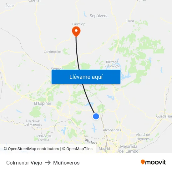Colmenar Viejo to Muñoveros map