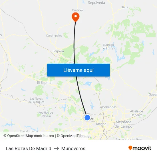 Las Rozas De Madrid to Muñoveros map