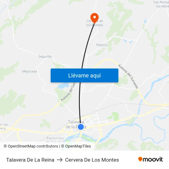 Talavera De La Reina to Cervera De Los Montes map