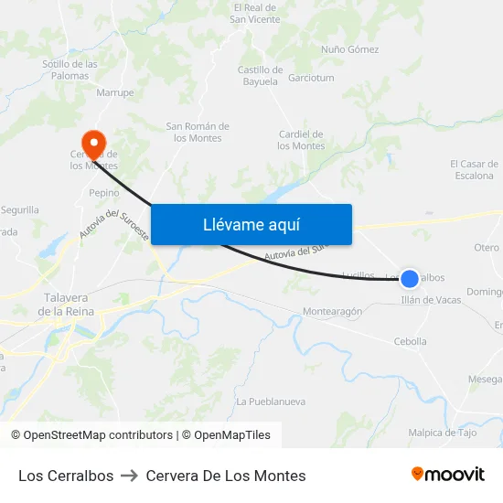 Los Cerralbos to Cervera De Los Montes map