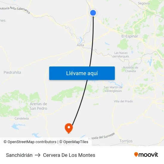 Sanchidrián to Cervera De Los Montes map