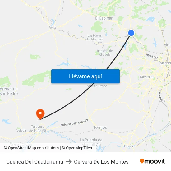 Cuenca Del Guadarrama to Cervera De Los Montes map