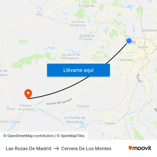 Las Rozas De Madrid to Cervera De Los Montes map