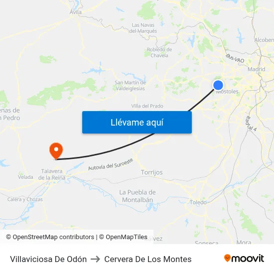 Villaviciosa De Odón to Cervera De Los Montes map