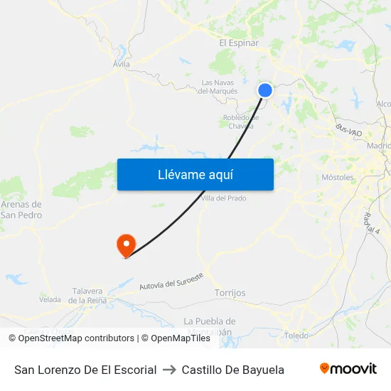 San Lorenzo De El Escorial to Castillo De Bayuela map